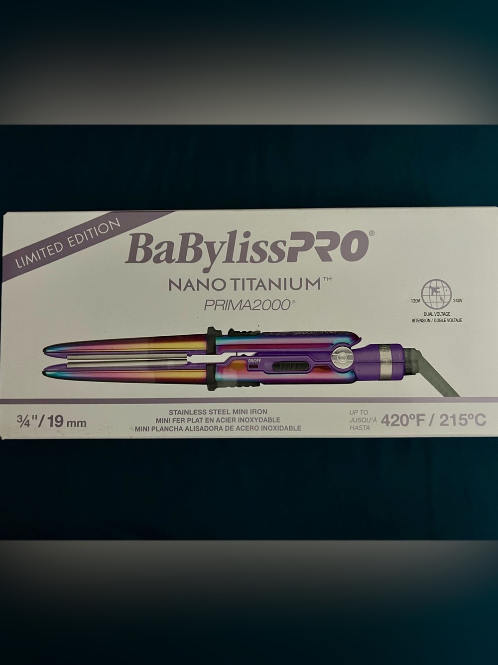 NIB BabylissPro Nano Titanium Prima 2000 stainless steel MINI/TRAVEL flat iron